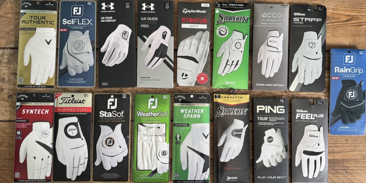 Testing for 17 Golf Gloves on a wooden table