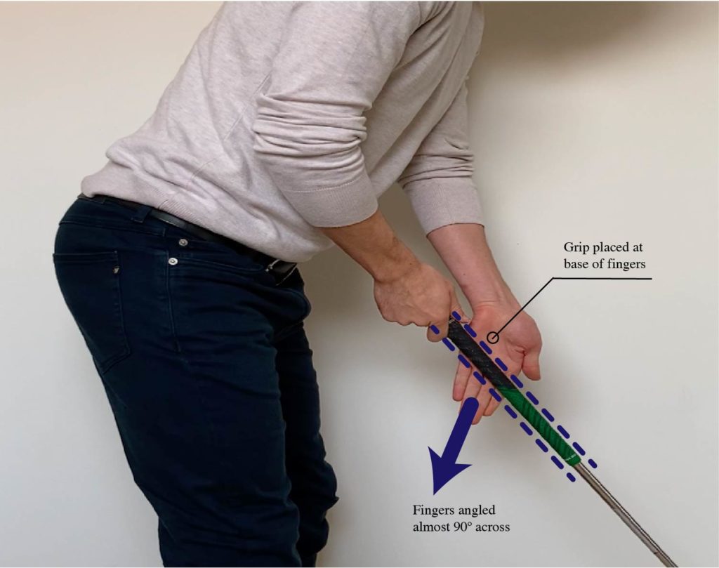 learning how to grip a golf club, showing the left hand golf grip