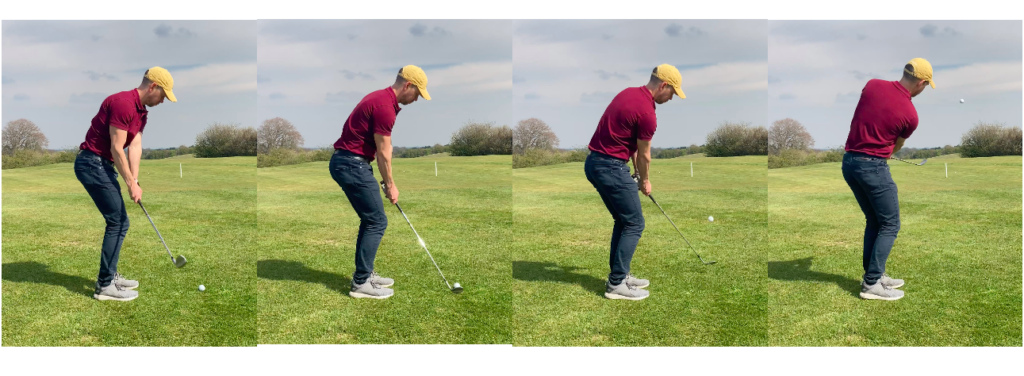 screen shots showing body turning through to target when chipping