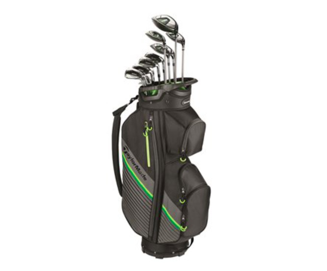 TaylorMade RBZ SpeedLite golf clubs in black and green cart bag