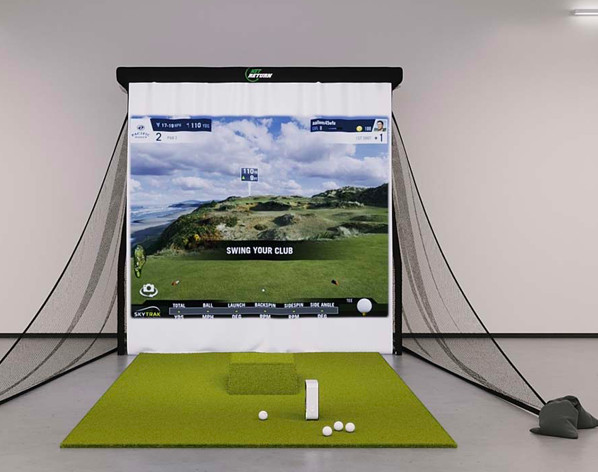 SkyTrak Bronze Golf Simulator projected onto a white screen.