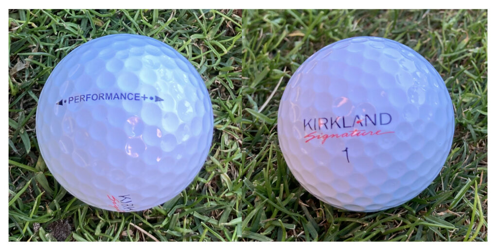 Close ups of the Kirkland golf balls after a round of golf