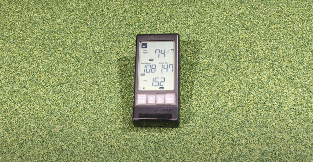 PRGR launch monitor Screen display after shot with 7-iron